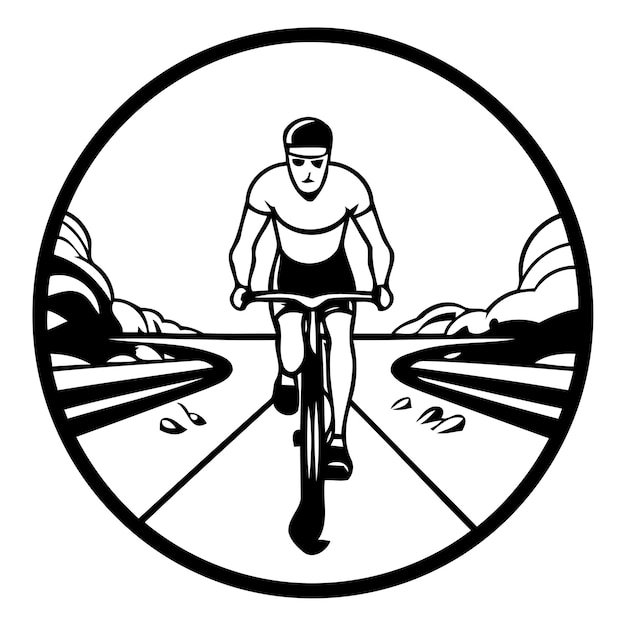 Ciclista montando en la carretera ilustración vectorial en estilo retro