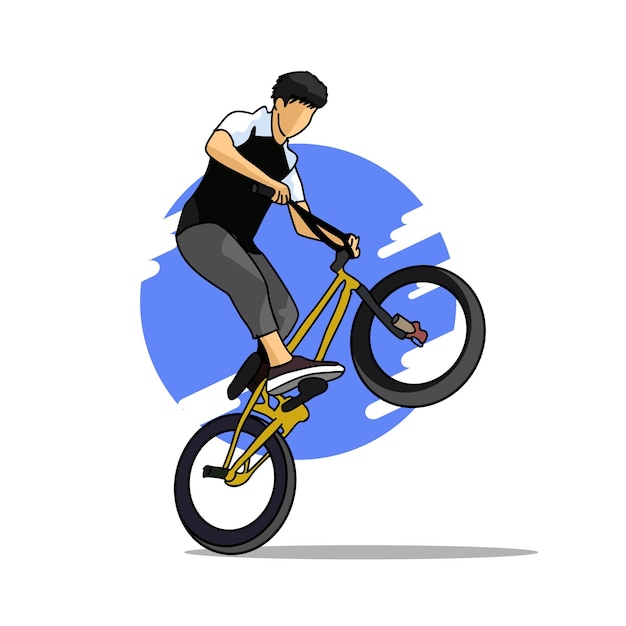 Ciclista saltando ilustración vectorial fondo azul