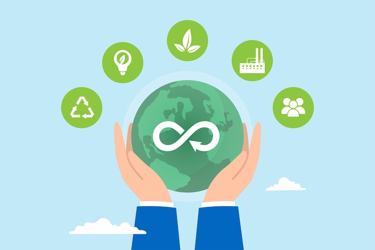 Vector ciclo de la economía circular de la mano
