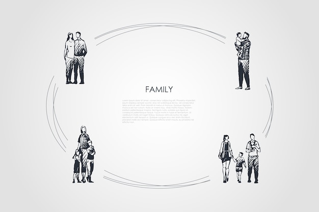 Ciclo familiar dibujado a mano