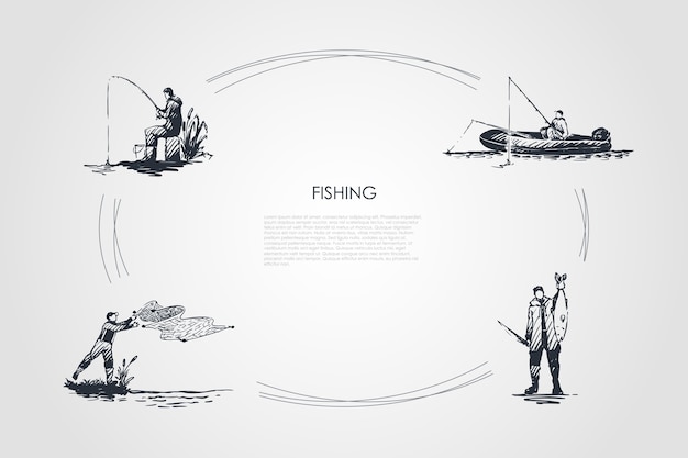 Vector ciclo de pesca dibujado a mano