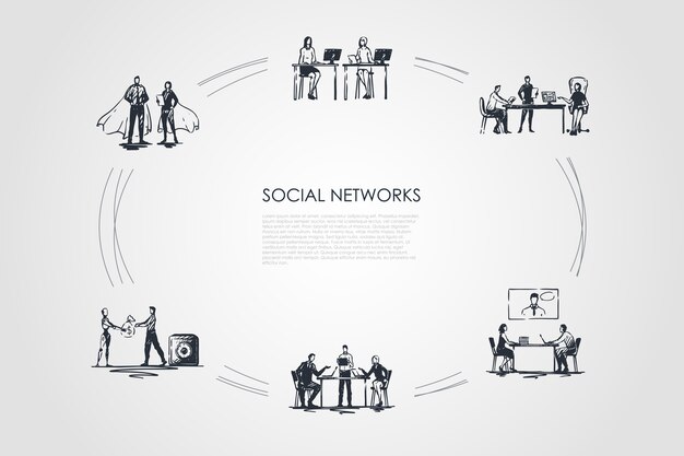 Ciclo de redes sociales dibujado a mano