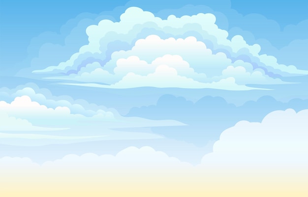 Cielo azul claro durante el día con grandes nubes blancas ilustración vectorial