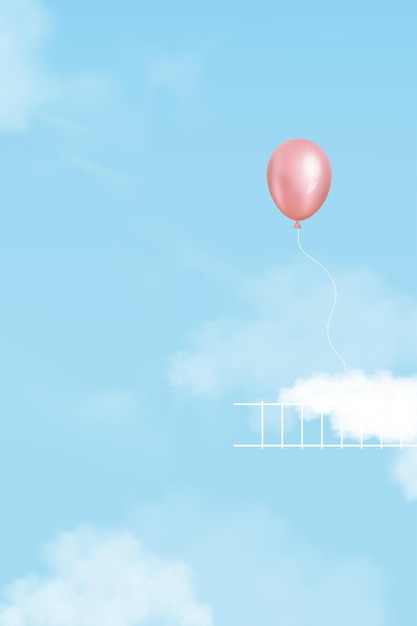 Vector cielo azul con globo rosa y nube flotando en la escalera de la escalera vector diseño de banner vertical mínimo telón de fondo para springsummerconcept fondo para el desarrollo empresarial éxito crecimiento futuro