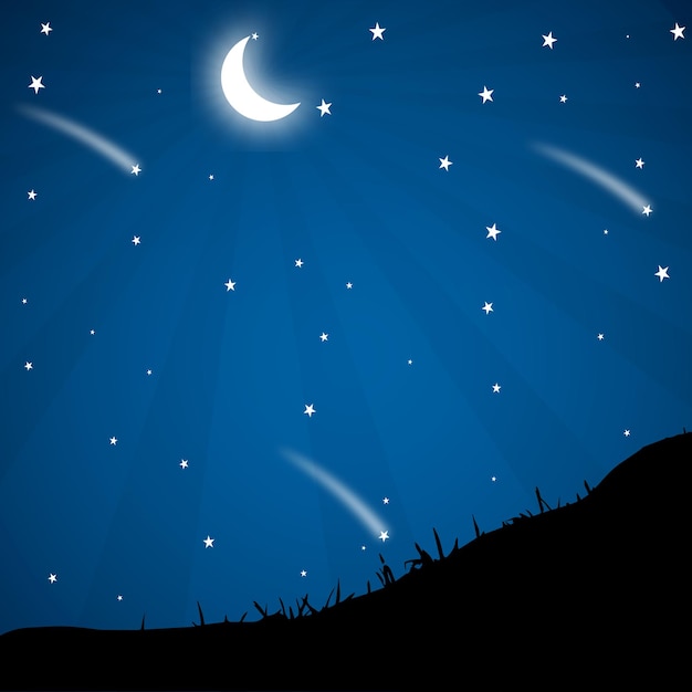 un cielo azul con una luna y estrellas en el cielo