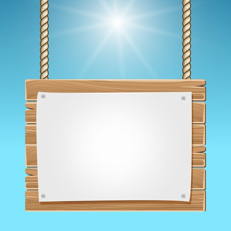 Vector cielo azul de madera del tablero de la muestra en blanco de la ejecución