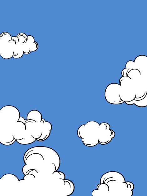 Cielo azul con nubes blancas paisaje de fondo ilustración vectorial de dibujos animados vintage de día soleado