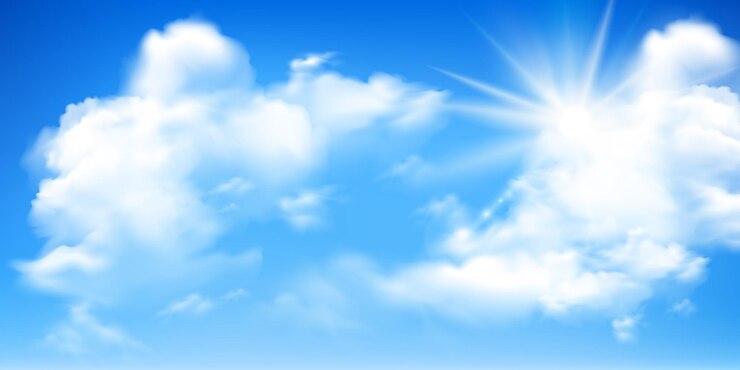 Vector cielo azul con nubes blancas y sol brillante
