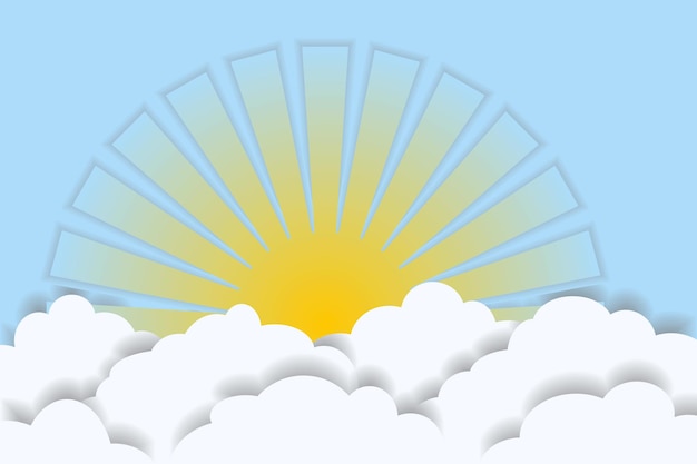 Vector cielo azul sol y nubes ilustración vectorial