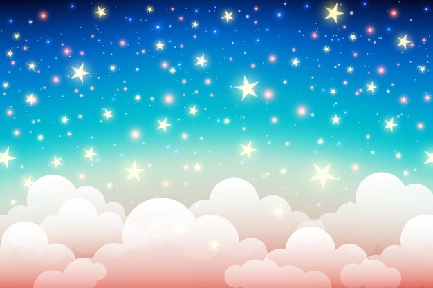 Vector cielo de color pastel con estrellas y nubes paisaje mágico patrón fabuloso abstracto