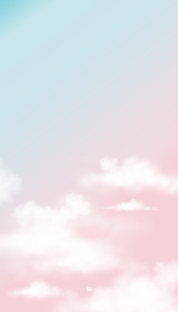 Cielo en color pastel rosa y azul con nubes blancas y esponjosas.