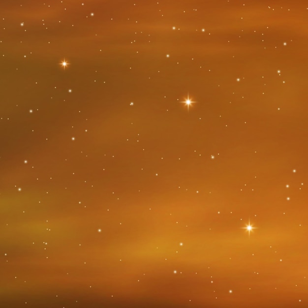 Cielo estrellado de la noche Luz de las estrellas sobre fondo naranja rojo Estrellas espaciales con nebulosa Galaxia cosmos Vector