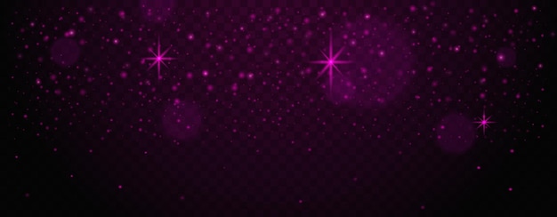 Cielo estrellado púrpura oscuro con partículas brillantes y llamaradas de luz en un fondo transparente Efectos brillantes abstractos Efecto de luz deslumbrante El polvo de las estrellas brilla Luz de neón Estrella nocturna