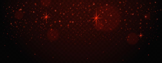 Cielo estrellado rojo oscuro con partículas brillantes y llamaradas de luz en un fondo transparente Efectos brillantes abstractos Efecto de luz deslumbrante El polvo de las estrellas brilla Luz de neón Estrella nocturna