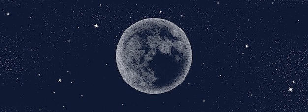 Cielo de estrellas de la noche con fondo de luna. patrón de universo surrealista. vector