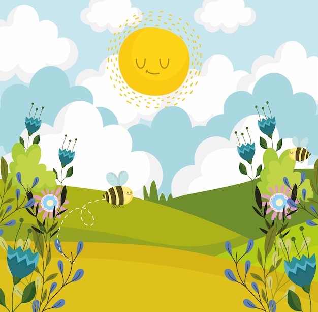 Cielo y flores de abeja