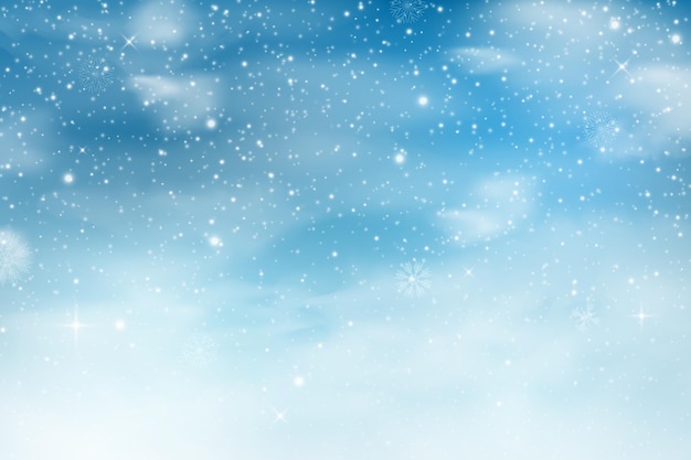 Cielo de nieve con copos de nieve Temporada de invierno Navidad cayendo hielo azul Efecto helado Clima de diciembre Tormenta de nieve chispas cristalinas Año nuevo Tiempo de fondo tormenta de nevasca Vector textura de nevada