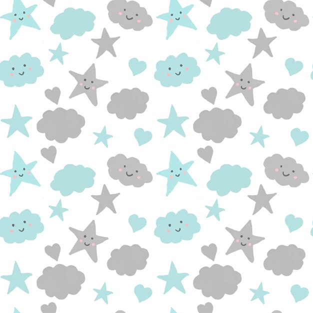 Cielo nocturno con estrellas grises y nubes azules conjunto de ilustración de acuarela