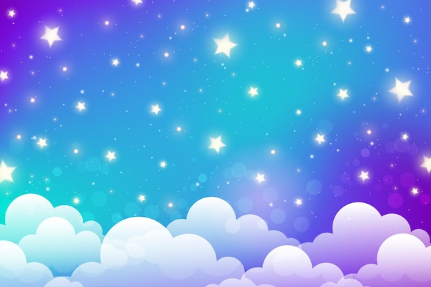 Vector cielo nocturno con estrellas y nubes paisaje mágico patrón fabuloso abstracto lindo fondo de pantalla de caramelo