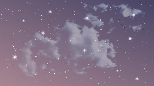 Cielo nocturno con nubes y muchas estrellas. Fondo de naturaleza abstracta con polvo de estrellas en el universo profundo. Ilustración vectorial.