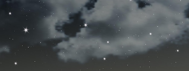 Vector cielo nocturno con nubes y muchas estrellas