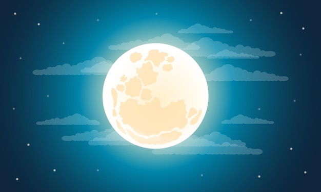 Cielo nocturno nublado con una ilustración de luna llena Fondo vectorial