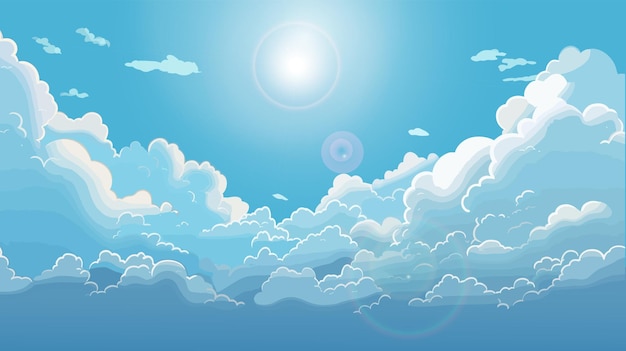 Cielo y nubes Cielo azul con nubes Fondo de estilo animado Vector de dibujos animados de escena de cielo de día soleado