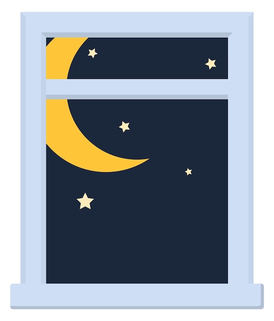 Cielo oscuro en el marco de la ventana Luna nocturna y estrellas