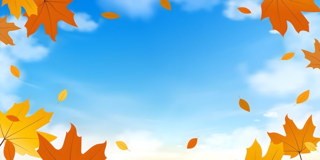 El cielo de otoño con hojas que caen