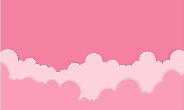 Cielo rosa con nubes. Fondo de dibujos animados de San Valentín. Ilustración brillante para el diseño.