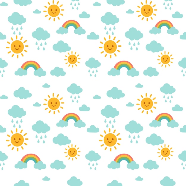 Cielo soleado con arco iris y lluvia