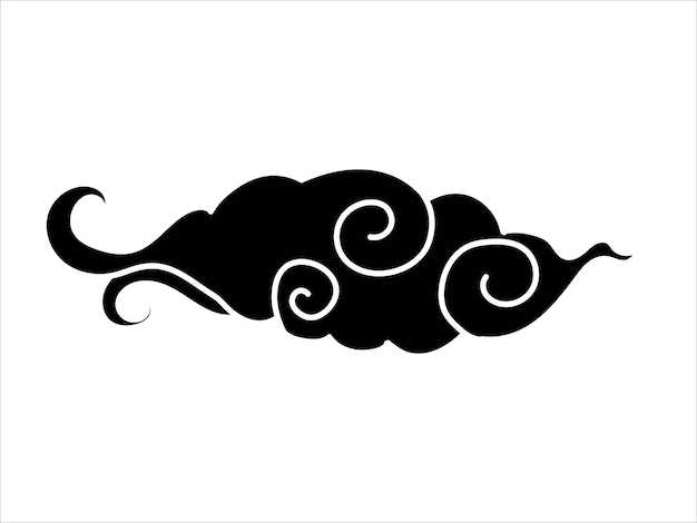 Cielo tibetano humo nube negra asiática con luna sol y estrellas japonés coreano estilo nube chino adornos tradicionales asiáticos ilustración vectorial