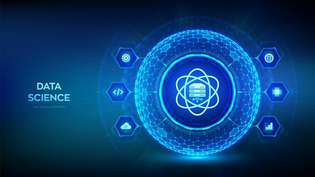 Ciencia de datos Aprendizaje profundo Inteligencia artificial Análisis de grandes datos Esfera con cuadrícula hexagonal