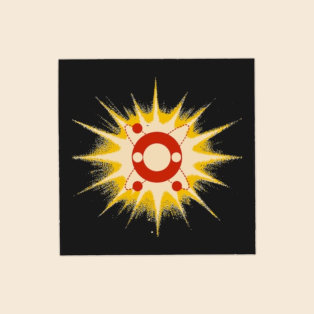 Ciencia de la explosión atómica de las moléculas física logotipo retro oscuro ilustración de diseño vintage elementos vectoriales