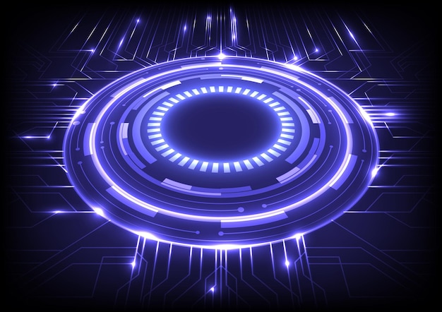 Ciencia ficción futurista que brilla intensamente HUD círculo Ingeniería de datos Fondo de alta tecnología de holograma abstracto Realidad virtual holográfica y placa de circuito Partícula digital de alta computadora