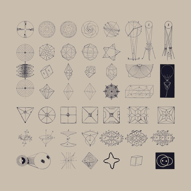 Ciencia física geométrica iconos clipart conjunto retro logotipo vintage ilustración diseño elementos vectoriales