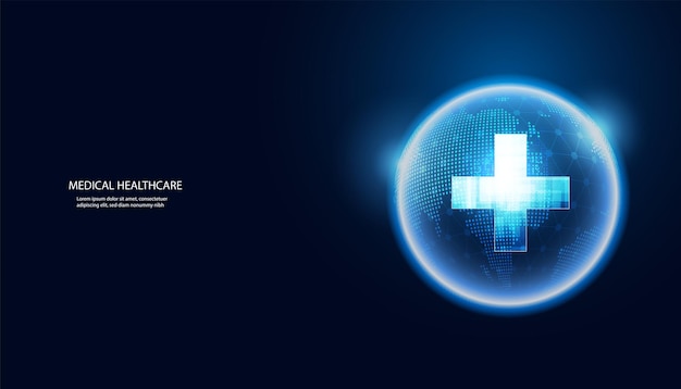 La ciencia de la salud abstracta consiste en salud más círculo digital y tecnología mundial concepto moderno