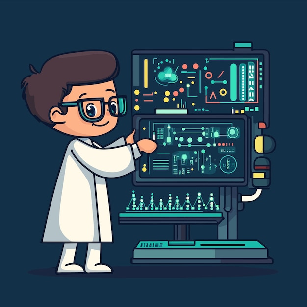 Científico de datos lindo analizando los algoritmos vectoriales