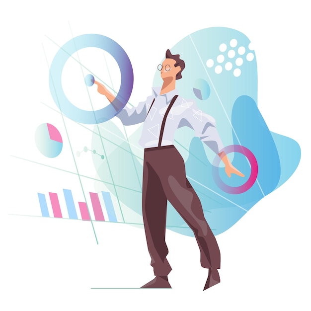 Científico de datos que busca e interactúa con el tablero virtual para analizar datos en gráficos y estadísticas
