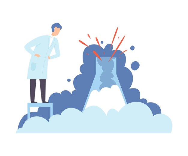 El científico está observando la reacción en un frasco Ilustración vectorial