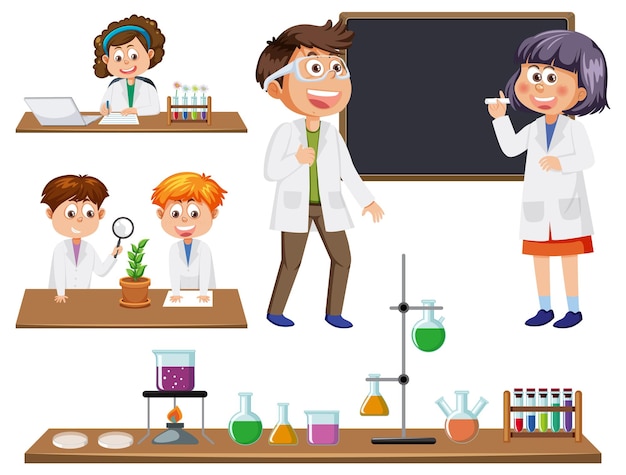 Científico y estudiante haciendo experimento de química