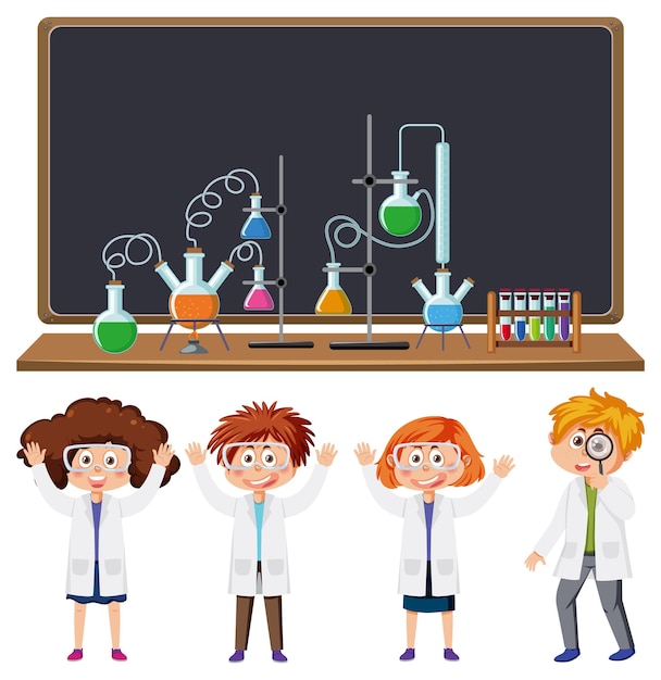Científico y estudiante haciendo experimento de química