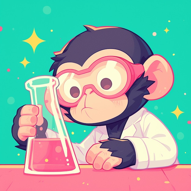 Un científico mono travieso al estilo de los dibujos animados