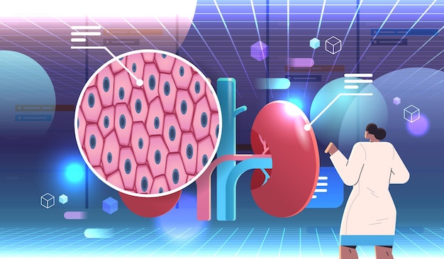 Vector científico que examina la explicación detallada estructura de los riñones anatomía del órgano interno humano concepto médico sanitario