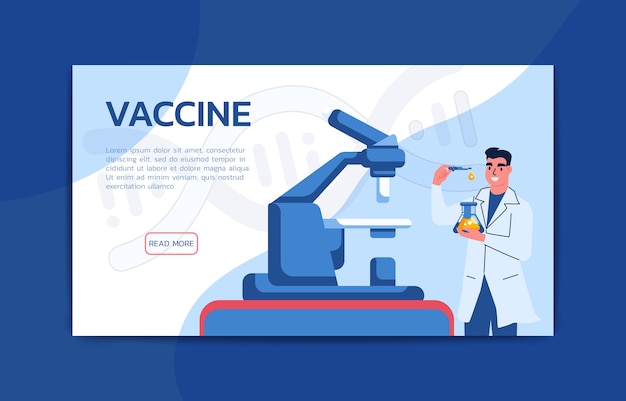 Científico que trabaja en la plantilla de la página de destino del laboratorio. concepto de ciencia.