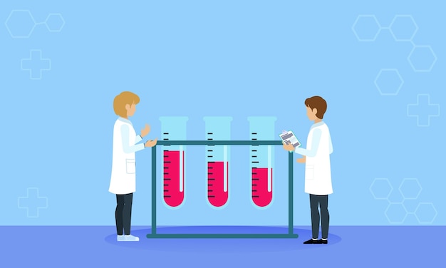 Científicos realizando investigaciones de laboratorio con tubos de ensayo y análisis de datos