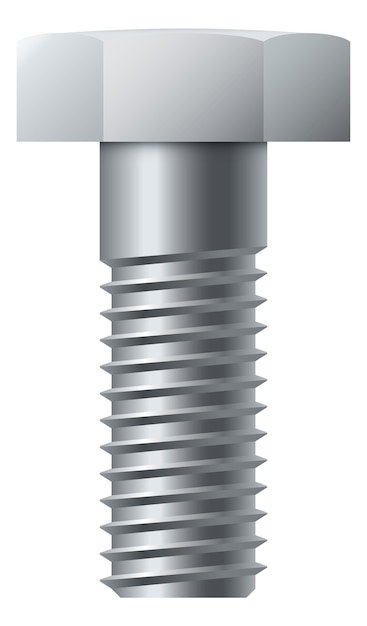 Cierre hexagonal de metal. Perno de acero inoxidable realista aislado sobre fondo blanco.