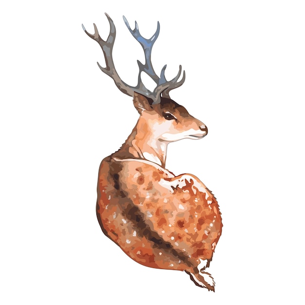 Ciervo acuarela con cuernos madera animal aislado ilustración arte vector