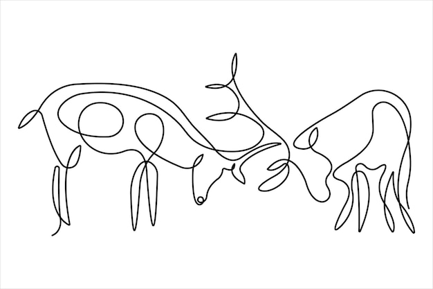 Ciervo en barro en una línea continua dibujo artístico de estilo Reno vector de boceto minimalista