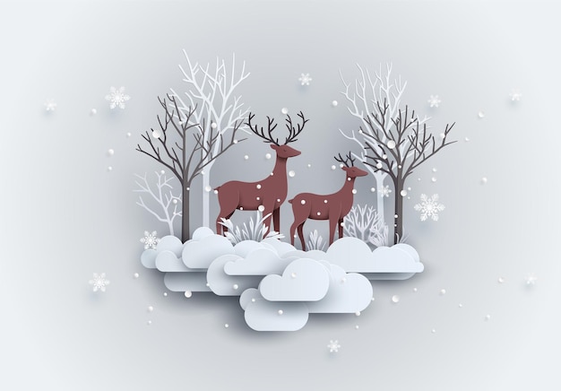 Ciervo en bosque con nieve